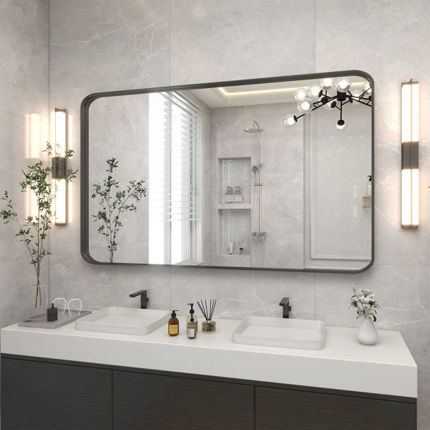Latitude Run® 30 x 40 Inch Bathroom Mirror, Frameless Beveled Wall